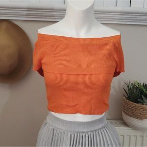 Revamped- Orange Off the Shoulder Cropped Ribbed top- Size M